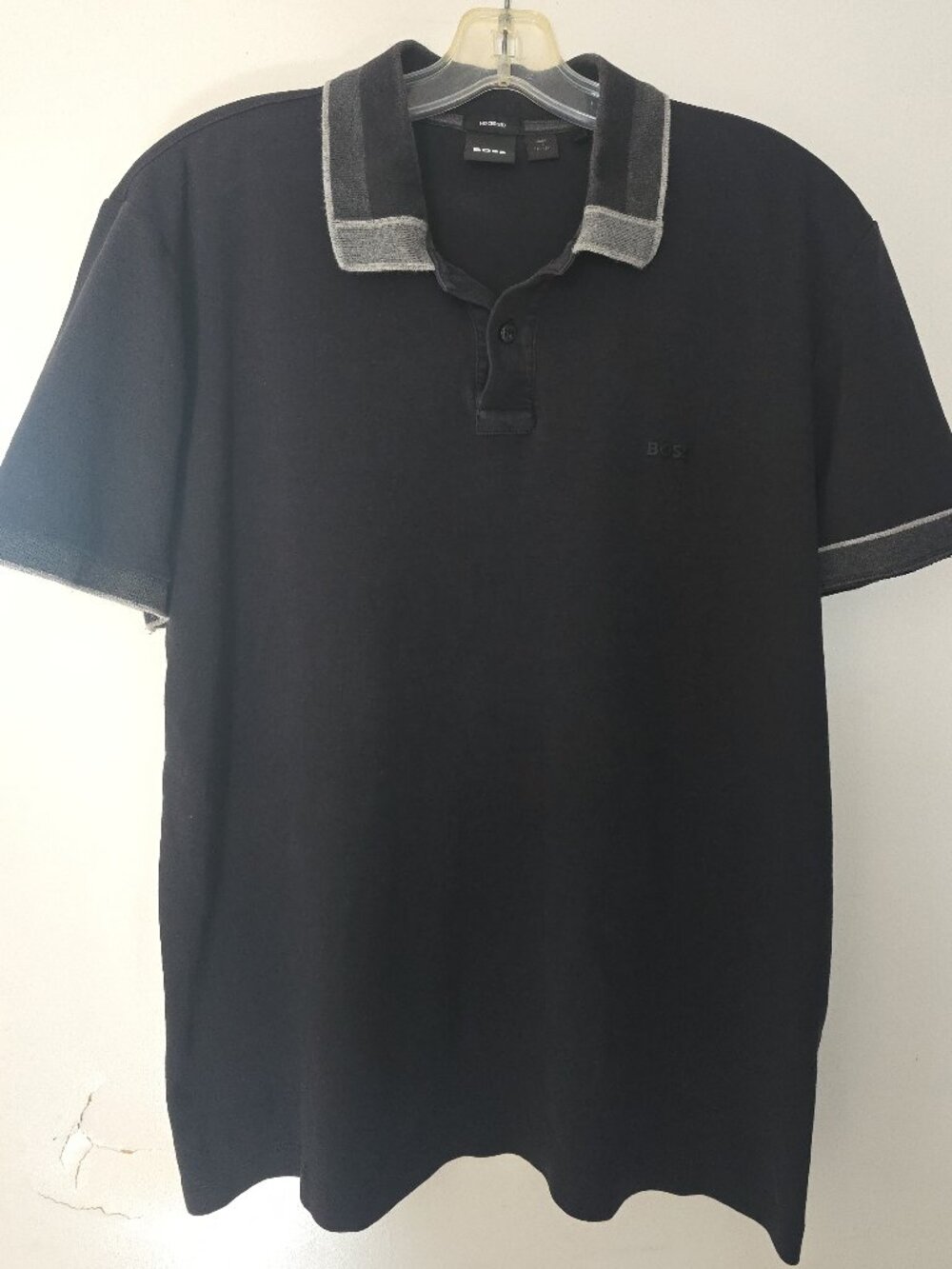 Hugo BOSS Parlay 139 Tipped Polo Shirt Mens XL Black Mercerised Cotton